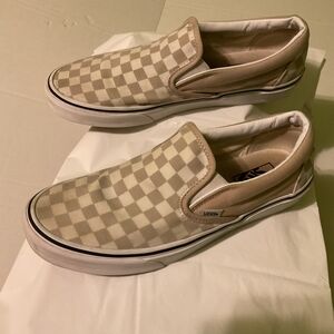 Vans‎ Slip-On Checkerboard Shoes - Beige/White (Men's 10 / Women's 11.5)